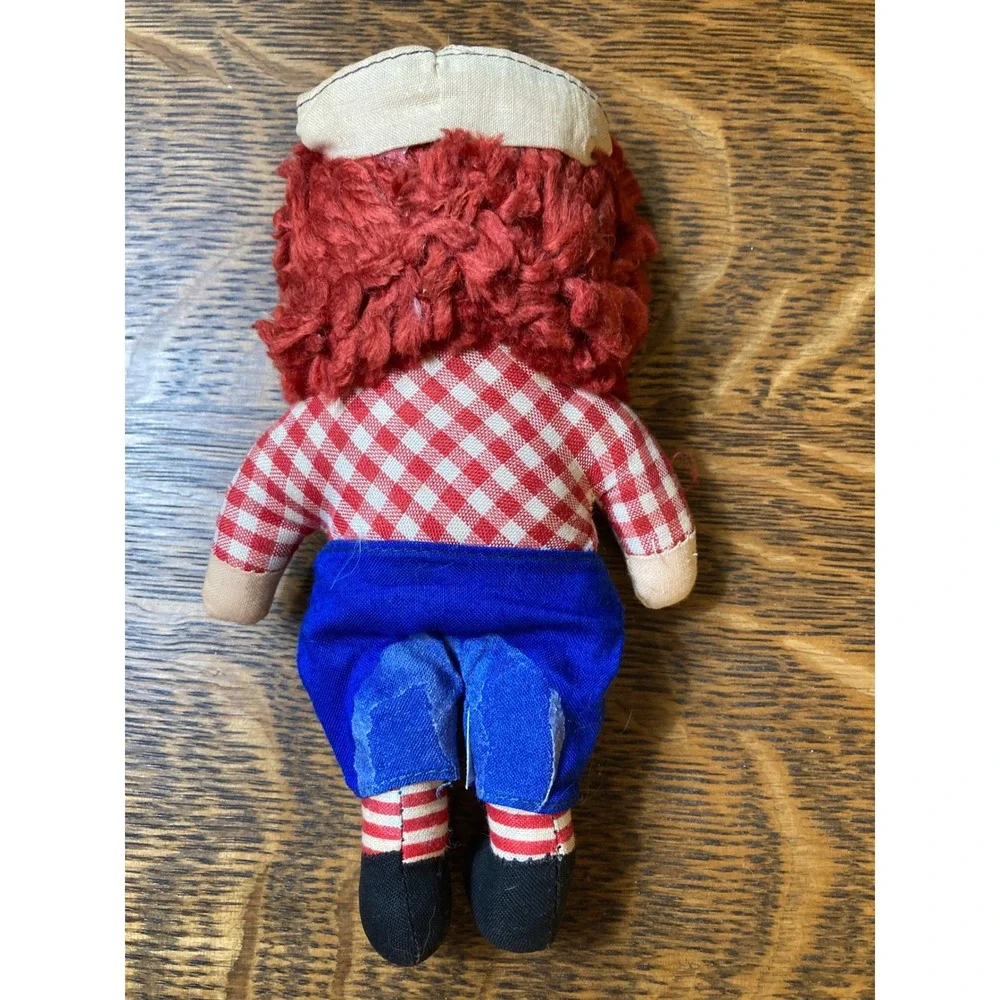 Vintage Raggedy Andy 7 Inch Mini Plush Cloth Doll Red Yarn Hair Gingham Shirt